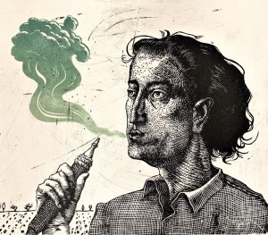 Grafika "Palacz nargile" Sławomira Chrystowa